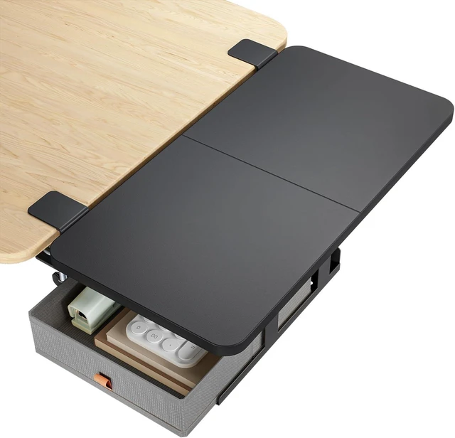 Main image of Desk Extender Tray - 24" x 12" Clamp-On Desk Shelf with Storage Drawer, Table Desk Arm Rest & Keyboard Tray, Workstation Organizer, Medium, Black