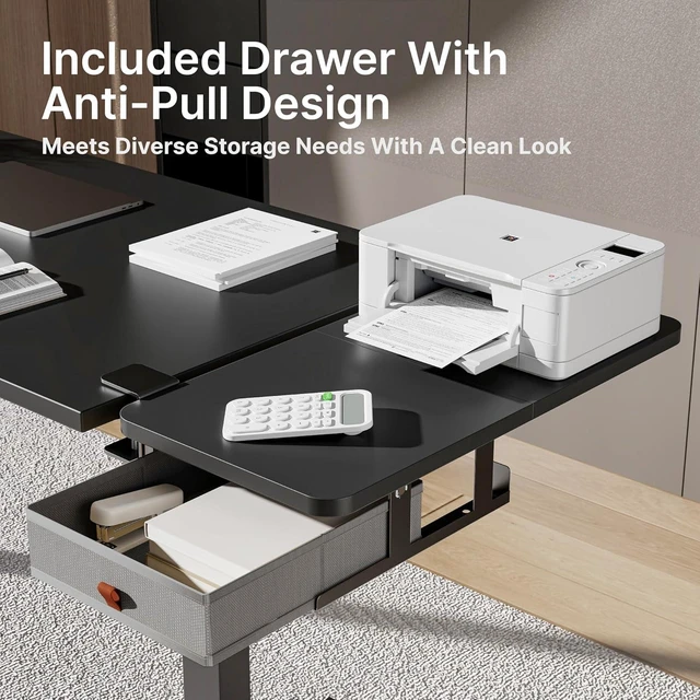 Alt view image 4 of 7 - Desk Extender Tray - 24" x 12" Clamp-On Desk Shelf with Storage Drawer, Table Desk Arm Rest & Keyboard Tray, Workstation Organizer, Medium, Black