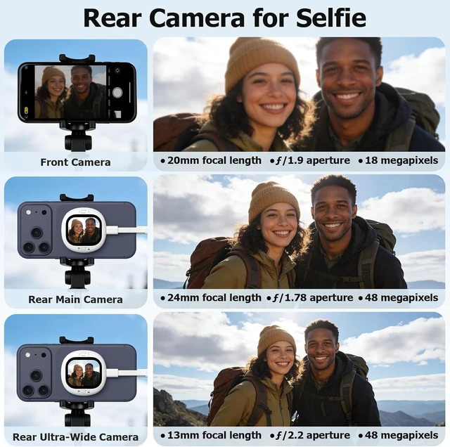 Alt view image 2 of 7 - Vlogmate Mini Selfie Monitor Screen for iPhone Back Camera Monitor for Rear Camera Selfies, Vlogging, TikTok & Live Streaming