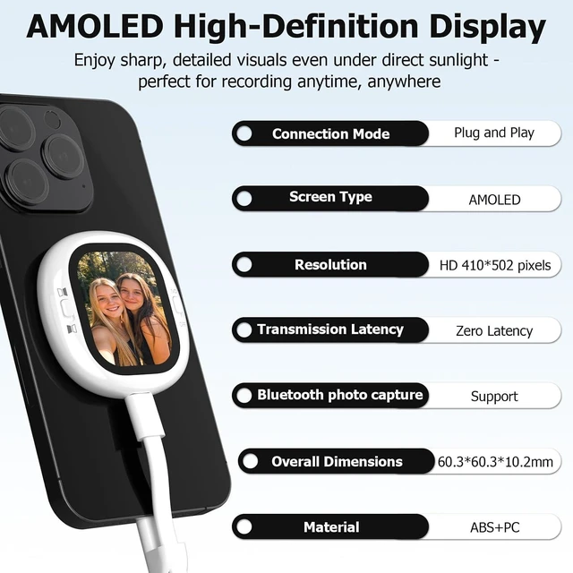 Alt view image 3 of 7 - Vlogmate Mini Selfie Monitor Screen for iPhone Back Camera Monitor for Rear Camera Selfies, Vlogging, TikTok & Live Streaming