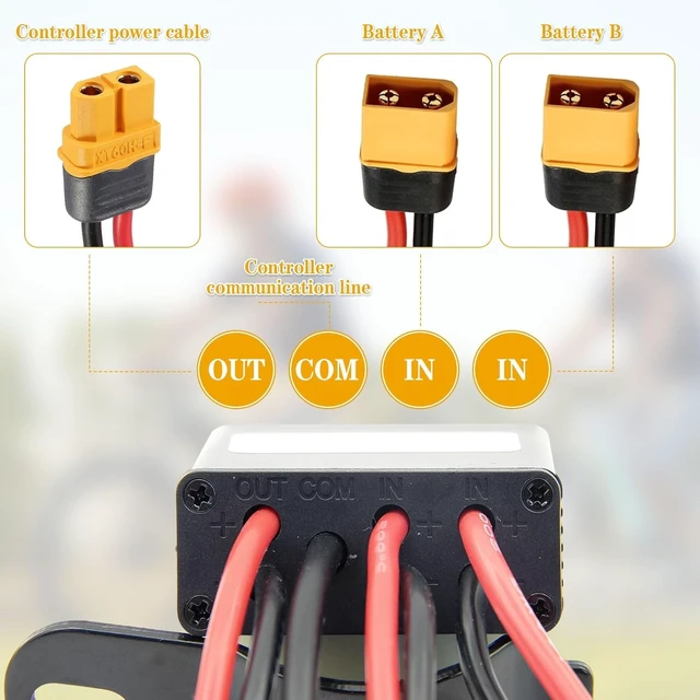 Alt view image 3 of 7 - E-Bike Dual Battery Connector, 20V-72V DC Discharge Converter - XT60 Adapter with Battery Capacity Switch Balancer (40A)