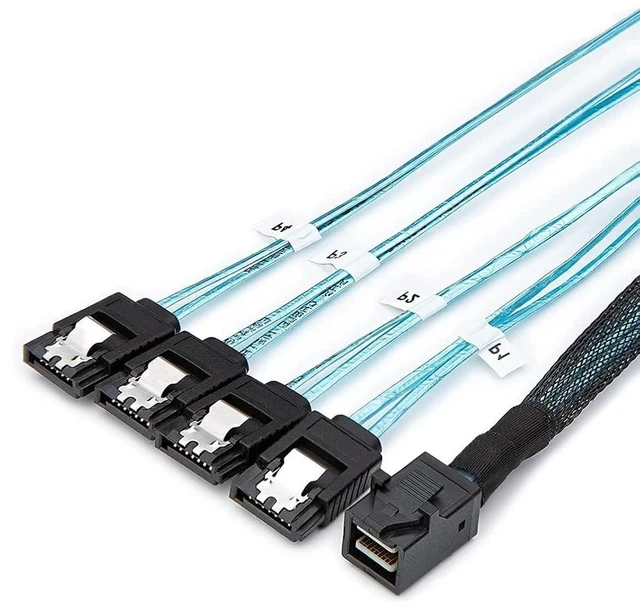 Main image of 2-Pack 1.6FT/0.5M Internal HD Mini SAS SFF-8643 Host to 4X SATA Target Cable SFF 8643 to 4 SATA, for Controller to Hard Drive Connection