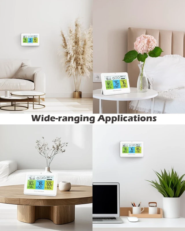 Alt view image 6 of 7 - Wireless Indoor/Outdoor Weather Station 3 Sensors, Digital Thermometer & Humidity with Alert, Barometer, Backlight, Forecast for Home Office