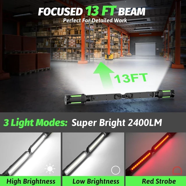 Alt view image 7 of 7 - 2400LM Rechargeable 2-in-1 Magnetic Light Bar with Motion Sensor, Underhood Mechanic Work Light for Auto Repair, Inspection, Garage & Emergency