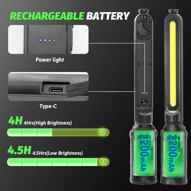 Alt view image 6 of 7 - 2400LM Rechargeable 2-in-1 Magnetic Light Bar with Motion Sensor, Underhood Mechanic Work Light for Auto Repair, Inspection, Garage & Emergency
