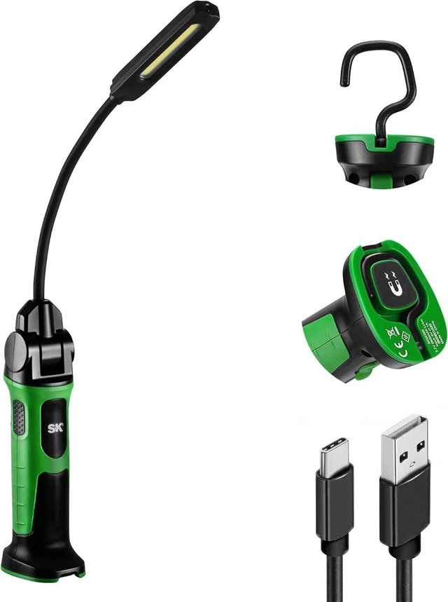 Main image of Ultra-Slim Flexible Magnetic Work Light Rechargeable, 500 LM COB LED Light & 150 LM Spot Light with Hook, 360° Rotation, 2600mAh Battery, Stepless Dimming, for Inspection & Auto Repair