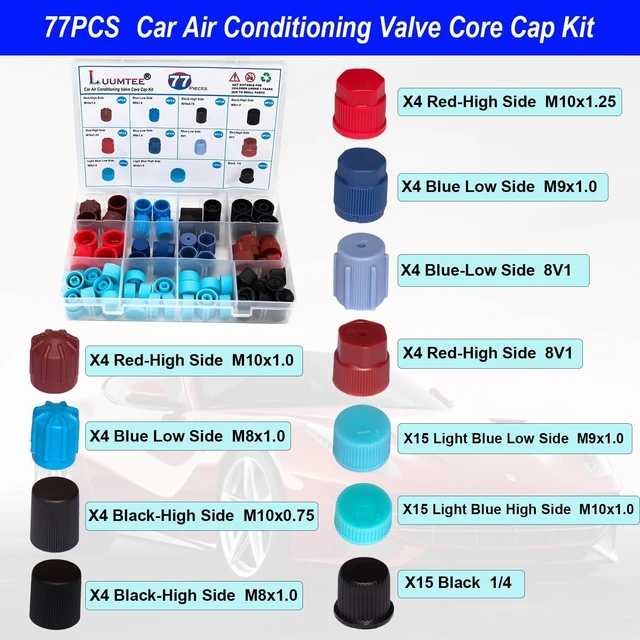 Alt view image 3 of 7 - 4-Set Car A/C Repair Kit 270pcs O-Ring Seals, 102PCS A/C Valve Cores, 77pcs Charging Port Dust Caps & 45pcs Compressor Gasket Seals (494PCS)