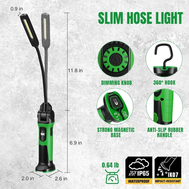 Alt view image 3 of 7 - Ultra-Slim Flexible Magnetic Work Light Rechargeable, 500 LM COB LED Light & 150 LM Spot Light with Hook, 360° Rotation, 2600mAh Battery, Stepless Dimming, for Inspection & Auto Repair