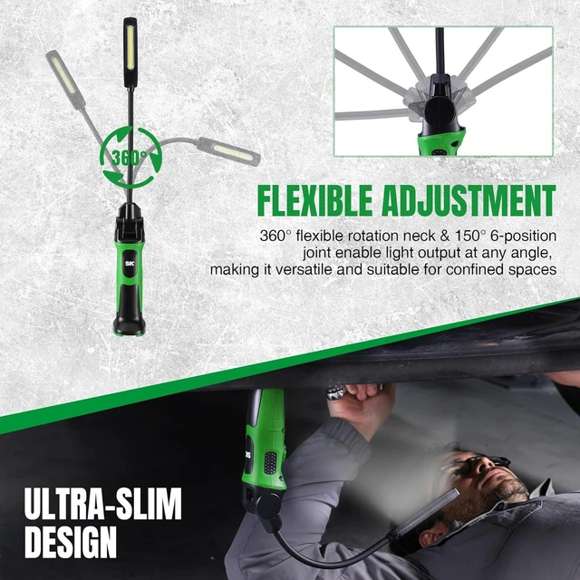 Alt view image 4 of 7 - Ultra-Slim Flexible Magnetic Work Light Rechargeable, 500 LM COB LED Light & 150 LM Spot Light with Hook, 360° Rotation, 2600mAh Battery, Stepless Dimming, for Inspection & Auto Repair
