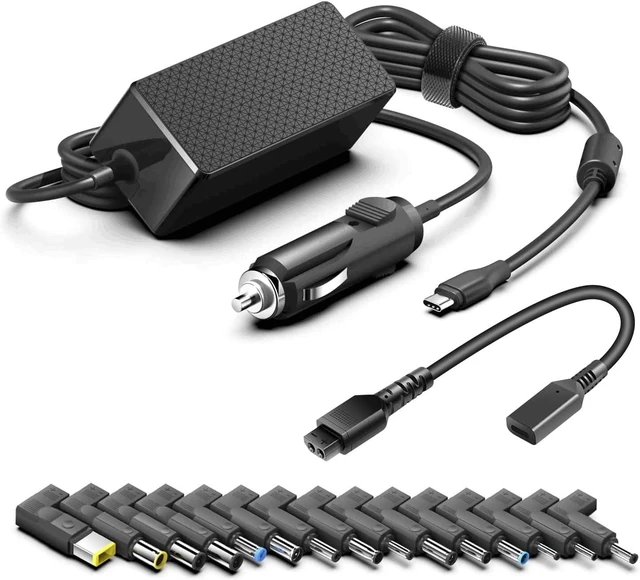 Main image of Universal Laptop Car Charger - PD 100W/95W/90W/65W DC Travel Adapter for HP, Gateway, LG, Compaq, Fujitsu, Toshiba & More Notebook, Tablet, Smartphone