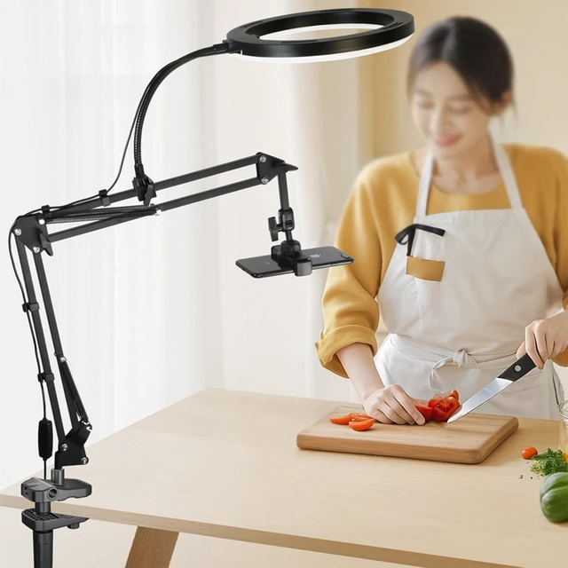 Main image of Overhead Camera Mount with 10" Ring Light & Phone Holder, Adjustable Desk Tripod for Streaming & Cooking