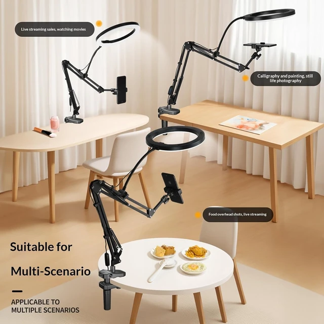 Alt view image 6 of 7 - Overhead Camera Mount with 10" Ring Light & Phone Holder, Adjustable Desk Tripod for Streaming & Cooking
