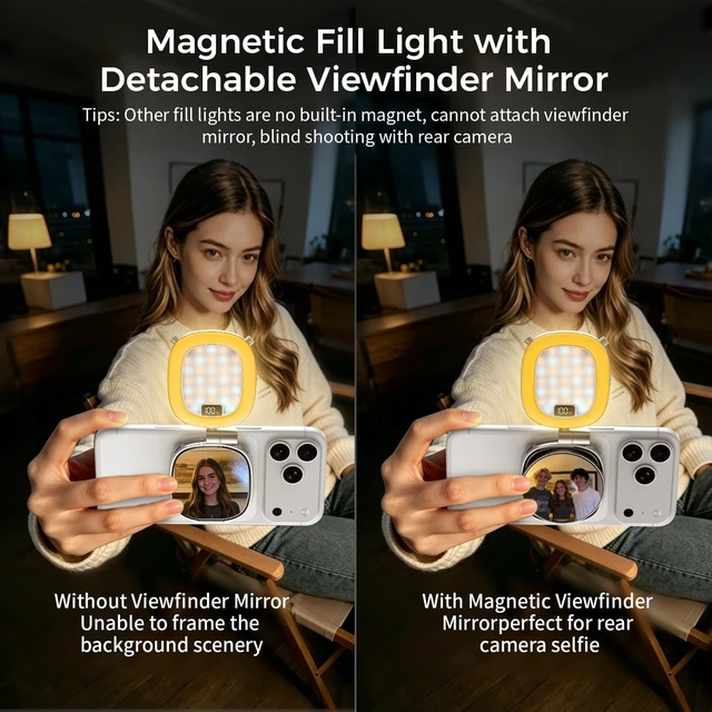 Alt view image 6 of 7 - Magnetic Selfie Fill Light for Phone with Built-in Makeup Mirror for Vlog, TikTok & Video