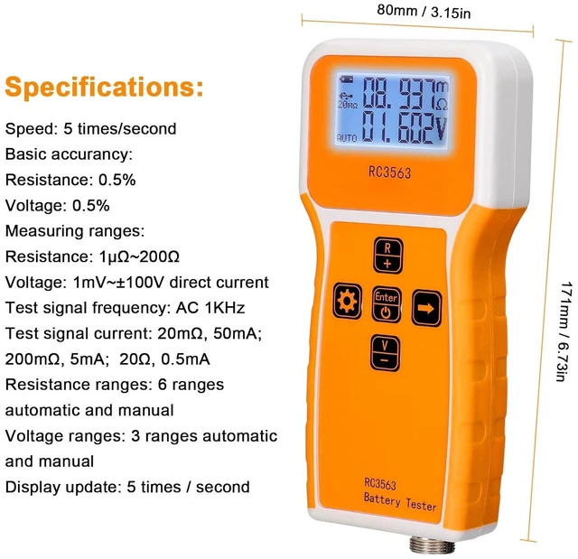 Alt view image 6 of 7 - Battery Internal Resistance Voltage Tester - High-Precise True Four-Wire AC, 3-Digit Display, Portable Detector for Lithium & Lead-Acid Batteries