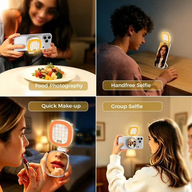Alt view image 7 of 7 - Magnetic Selfie Fill Light for Phone with Built-in Makeup Mirror for Vlog, TikTok & Video