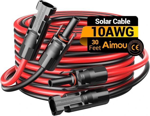 Main image of 10AWG 30FT Solar Extension Cable, 10 Gauge Solar Panel Wire with Female & Male Connectors for Outdoor RV, Off-Grid Photovoltaic Systems (Black+Red)
