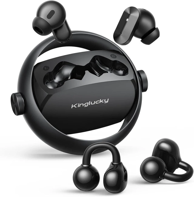 Main image of 2-in-1 Wireless Earbuds In-Ear & Open-Ear Clip-On, Bluetooth 5.4 with Noise-Cancelling Mic, Power Swap Charging, up to 50H (Black)