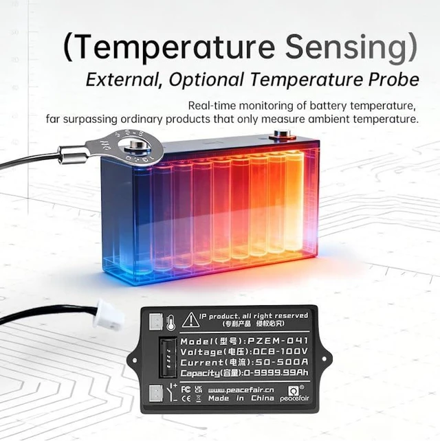 Alt view image 7 of 7 - New 300A Battery Monitor with Shunt, 8-100V 2-Inch TFT Color Screen Coulometer for Car, RV, Golf Cart, Solar Panel, Multi-Functional & Easy to Read