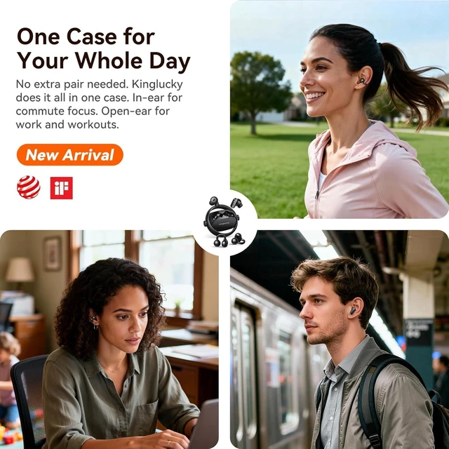 Alt view image 3 of 7 - 2-in-1 Wireless Earbuds In-Ear & Open-Ear Clip-On, Bluetooth 5.4 with Noise-Cancelling Mic, Power Swap Charging, up to 50H (Black)
