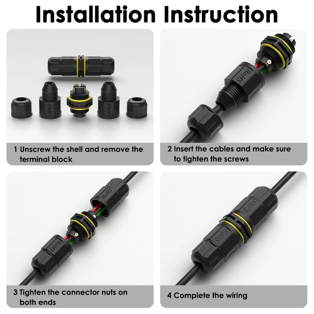 Alt view image 3 of 6 - IP68 Waterproof 3 Way / 3 Pin Junction Box, Outdoor Cable Connector for Underground/Outdoor Ø0.18-0.4in, Shielded Field Installable 4Pack