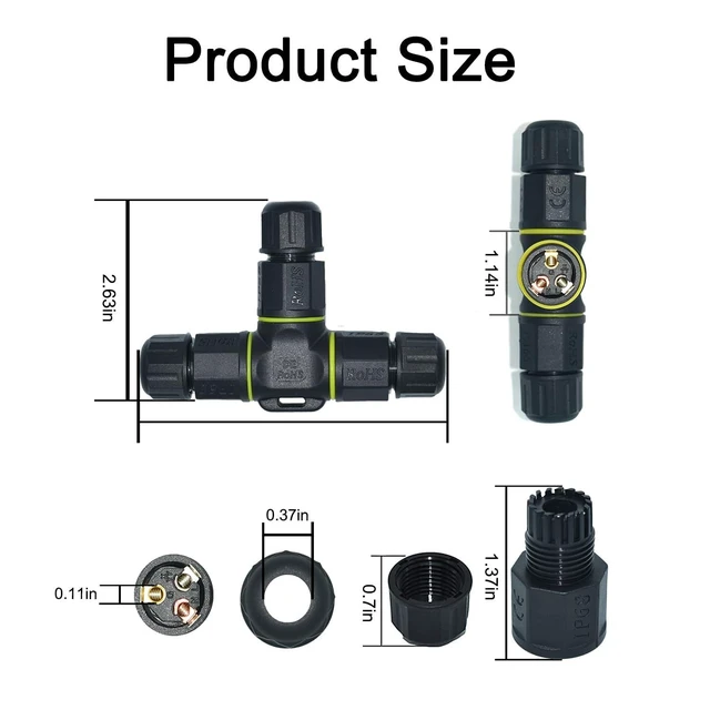 Alt view image 5 of 6 - 3-Way IP68 Waterproof Electrical Junction Box, 3-Pin Outdoor Cable Connector for Underground/Outdoor Ø0.18-0.4in, Shielded Field Installable - 4Pack