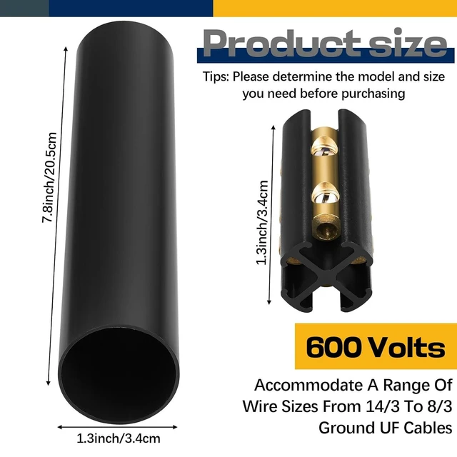 Alt view image 2 of 6 - 4 Sets Underground Wire Splice Kit for Direct Burial UF Wire, Rated up to 600 Volts, Includes Connectors & Heat Shrink Tube for 14/3 to 8/3 AWG Cable