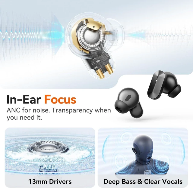 Alt view image 4 of 7 - 2-in-1 Wireless Earbuds In-Ear & Open-Ear Clip-On, Bluetooth 5.4 with Noise-Cancelling Mic, Power Swap Charging, up to 50H (Black)