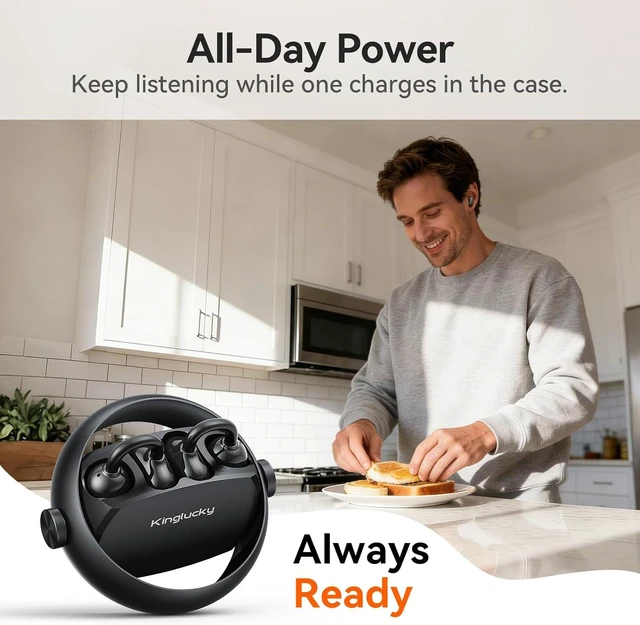Alt view image 6 of 7 - 2-in-1 Wireless Earbuds In-Ear & Open-Ear Clip-On, Bluetooth 5.4 with Noise-Cancelling Mic, Power Swap Charging, up to 50H (Black)