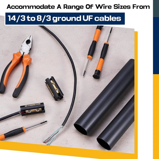 Alt view image 5 of 6 - 4 Sets Underground Wire Splice Kit for Direct Burial UF Wire, Rated up to 600 Volts, Includes Connectors & Heat Shrink Tube for 14/3 to 8/3 AWG Cable