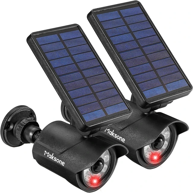 Main image of 2-Pack Solar Motion Sensor Security Light, Metal Finish with Red Indicator, IP66 Waterproof, 2400mAh