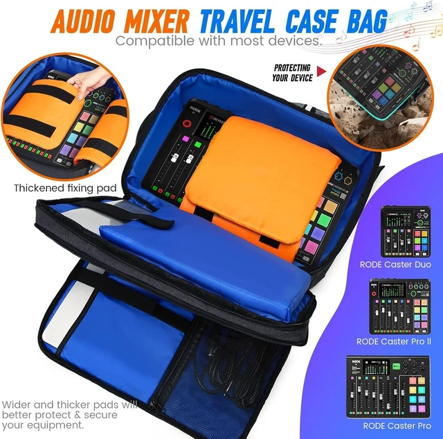 Alt view image 2 of 7 - DJ Mixer Storage Backpack Travel Case Audio Mixer Bag for RODECaster Pro, Pro II & RC Duo, Podcast Case for Microphones & More Equipment