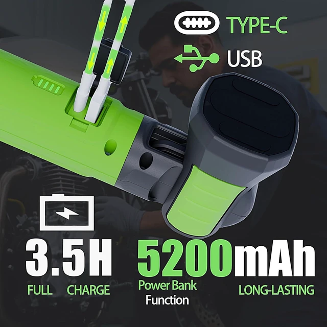 Alt view image 4 of 7 - Rechargeable LED Magnetic Work Light Bar, 3000LM 5200mAh Under Hood Mechanic Light for Garage, Workshop, Vehicle Inspection (1 Pack Green)