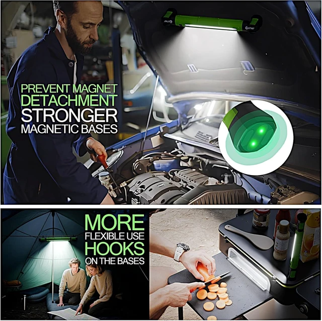 Alt view image 7 of 7 - Rechargeable LED Magnetic Work Light Bar, 3000LM 5200mAh Under Hood Mechanic Light for Garage, Workshop, Vehicle Inspection (1 Pack Green)