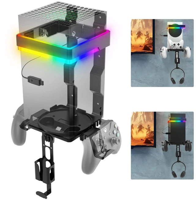 Main image of Wall Mount for Xbox Series X/S with RGB Light Detachable Dual Controller Holder & Headphone Hanger, Mounted Shelf Stand for Series X|S Consoles
