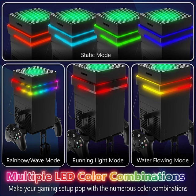 Alt view image 4 of 7 - Wall Mount for Xbox Series X/S with RGB Light Detachable Dual Controller Holder & Headphone Hanger, Mounted Shelf Stand for Series X|S Consoles