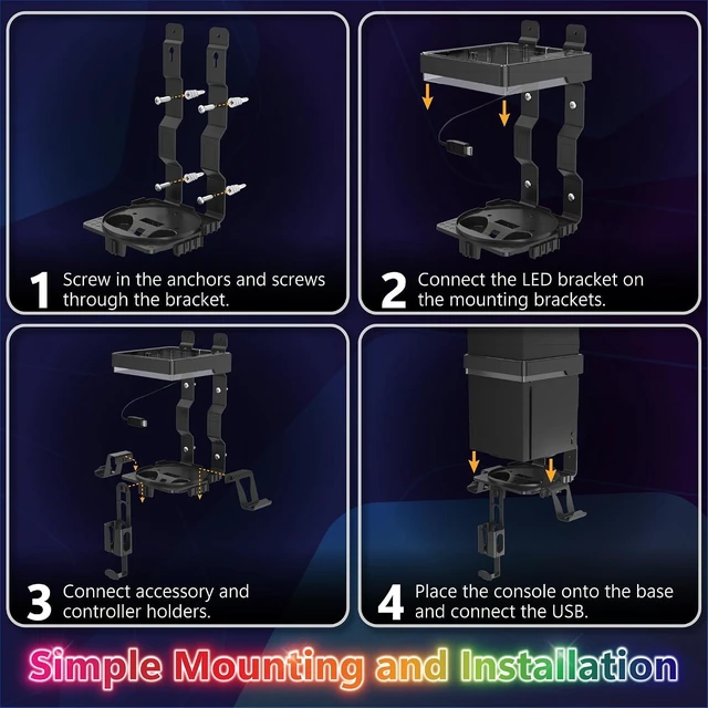Alt view image 5 of 7 - Wall Mount for Xbox Series X/S with RGB Light Detachable Dual Controller Holder & Headphone Hanger, Mounted Shelf Stand for Series X|S Consoles