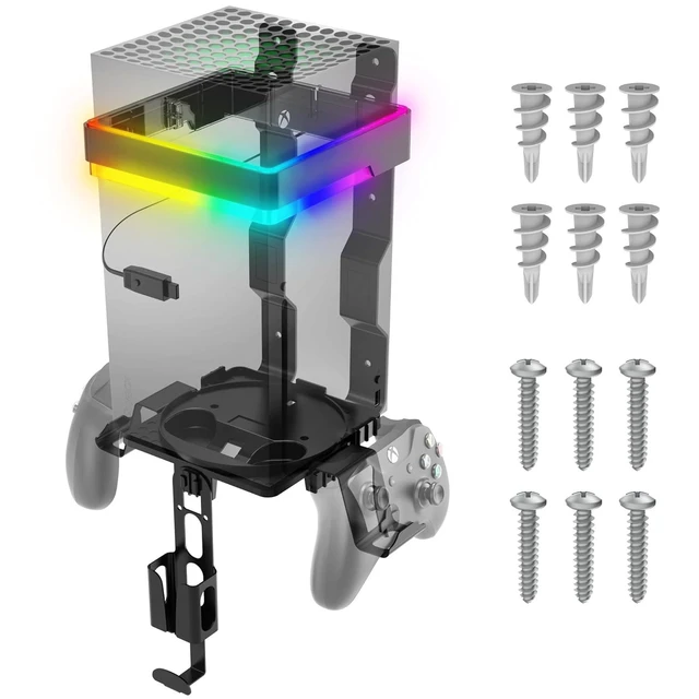 Alt view image 7 of 7 - Wall Mount for Xbox Series X/S with RGB Light Detachable Dual Controller Holder & Headphone Hanger, Mounted Shelf Stand for Series X|S Consoles