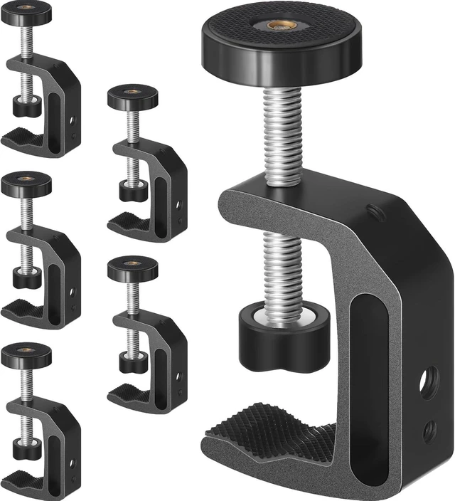 Main image of 6 Pcs Universal C Clamp with 1/4'' & 3/8'' Thread Holes - Aluminum Support Clamp for Desk, Table, Desktop Mount, Bench, LCD Monitor, Flash, Worktables