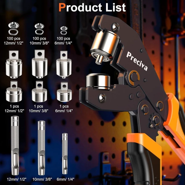 Alt view image 2 of 7 - 3-Size Grommet Tool Kit 1/2" 1/4" 3/8" Hole Punch & Eyelet Setting Tool with 300Pcs Grommets
