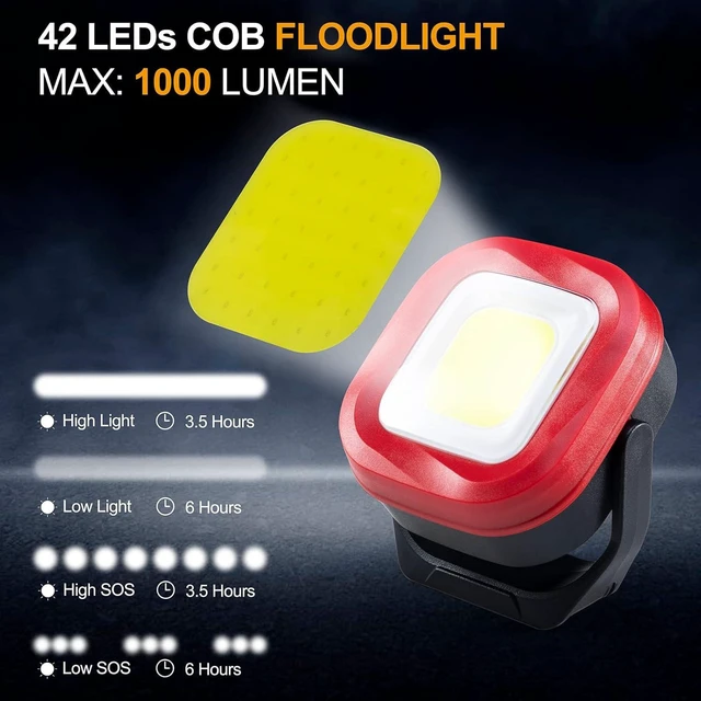 Alt view image 2 of 7 - 42-LED 1000 Lumen Rechargeable Magnetic Work Light Portable Inspection Flashlight for Car Repair, Camping, Emergency & Job Site (2 PCS)