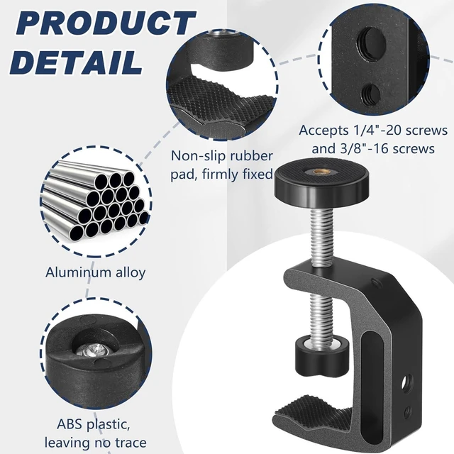 Alt view image 3 of 6 - 6 Pcs Universal C Clamp with 1/4'' & 3/8'' Thread Holes - Aluminum Support Clamp for Desk, Table, Desktop Mount, Bench, LCD Monitor, Flash, Worktables