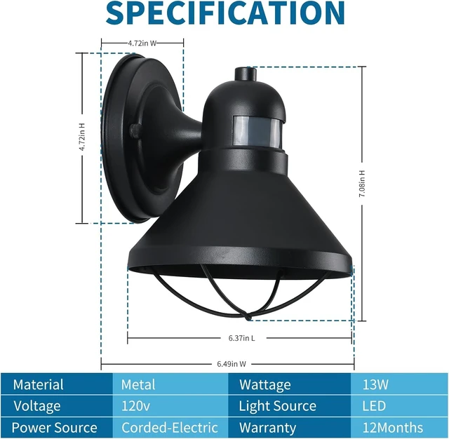 Alt view image 7 of 7 - Outdoor LED Porch Wall Light Fixture with Dusk to Dawn Motion Sensor