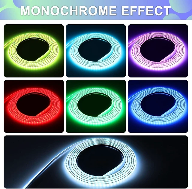 Alt view image 6 of 7 - WS2812B Smart IC RGB COB LED Strip Kit 3.28ft, 3mm Ultra-Thin, USB Light