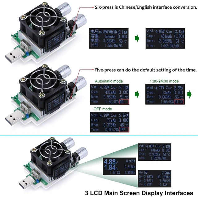 Alt view image 3 of 5 - USB Power Meter - 35W Adjustable Constant Current Electronic Load Tester with QC2.0/3.0 Trigger for Testing Chargers, Cables & Power Bank Capacity