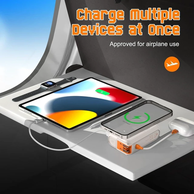 Alt view image 5 of 7 - P05 Portable Charger Magnetic Wireless Power Bank, 20000mAh Travel Essential with Built-in Cable & Foldable Wall Plug for iPhone, Samsung & Android