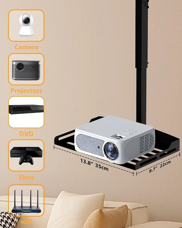 Alt view image 3 of 6 - Projector Ceiling Mount Sturdy 360° Rotation Mount for Seamless Projection, Holds up to 11lbs for Home Theater or Office Setup