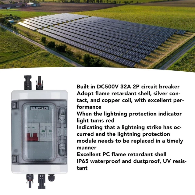 Alt view image 3 of 7 - PV Combiner Box & Solar Disconnect Switch Outdoor Breaker Box with DC500V 32A Circuit Breaker for Solar Panel Systems