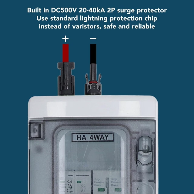 Alt view image 6 of 7 - PV Combiner Box & Solar Disconnect Switch Outdoor Breaker Box with DC500V 32A Circuit Breaker for Solar Panel Systems