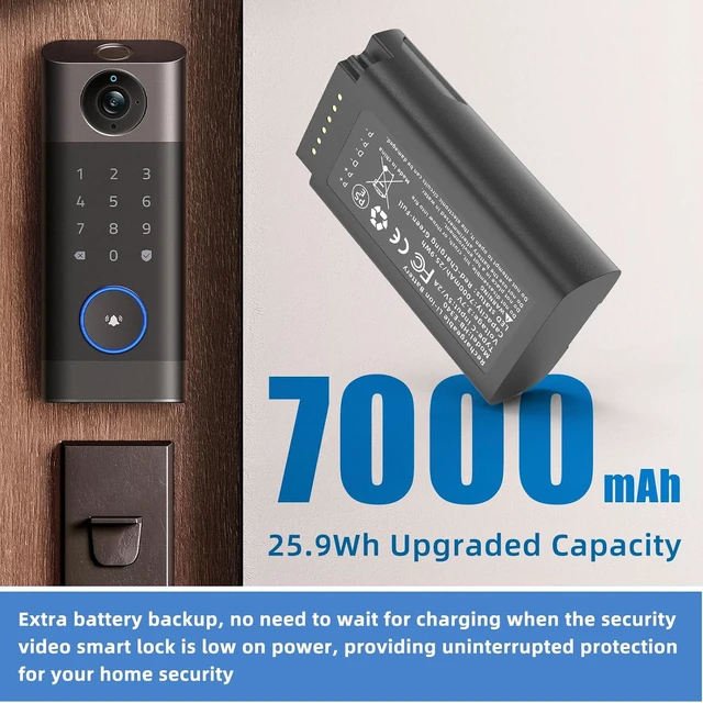 Alt view image 3 of 6 - 2 Pack Rechargeable Lithium-ion Replacement Battery for eufy E340 Video Doorbell Type-C Charge Cable, Upgraded 7000mAh Capacity