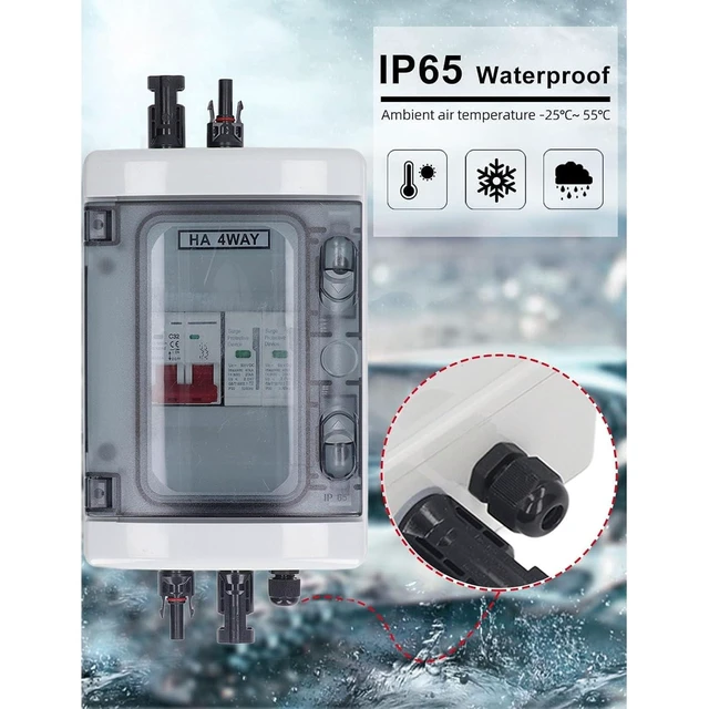 Alt view image 7 of 7 - PV Combiner Box & Solar Disconnect Switch Outdoor Breaker Box with DC500V 32A Circuit Breaker for Solar Panel Systems